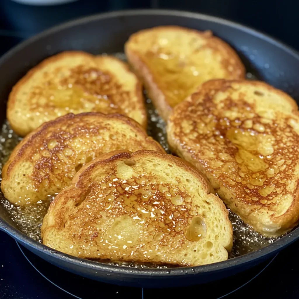 golden sourdough French toast cooking