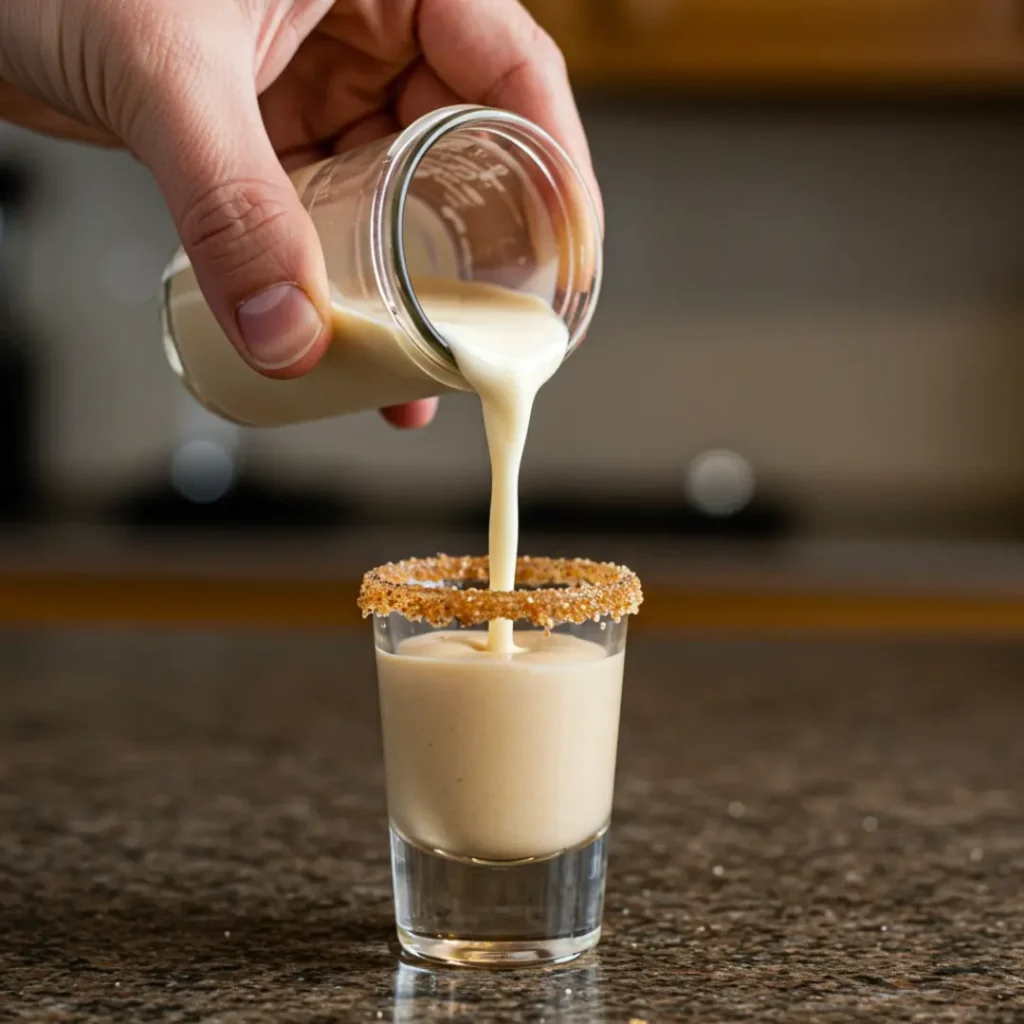 : enjoying cinnamon toast crunch shot