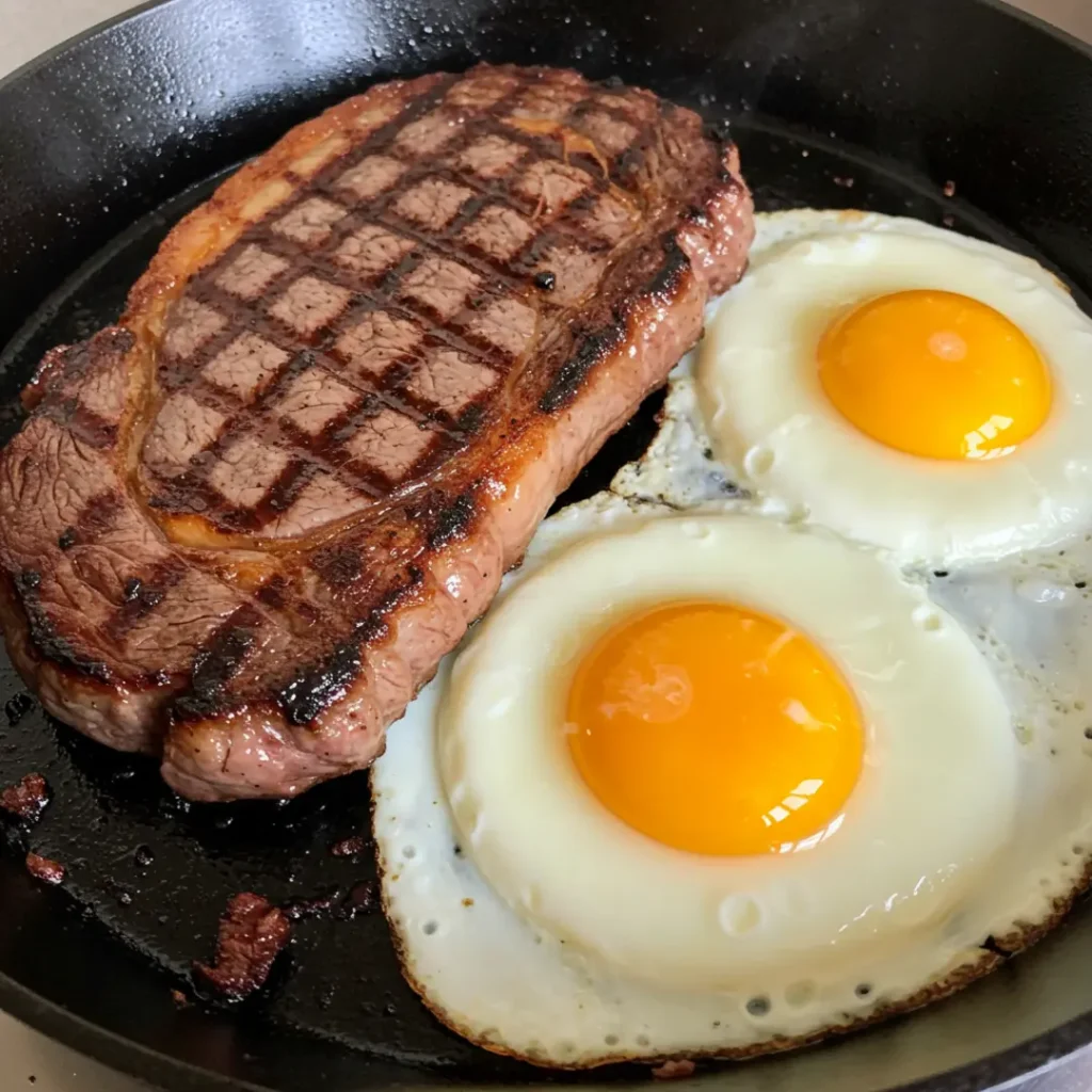"cast iron steak and eggs recipe"