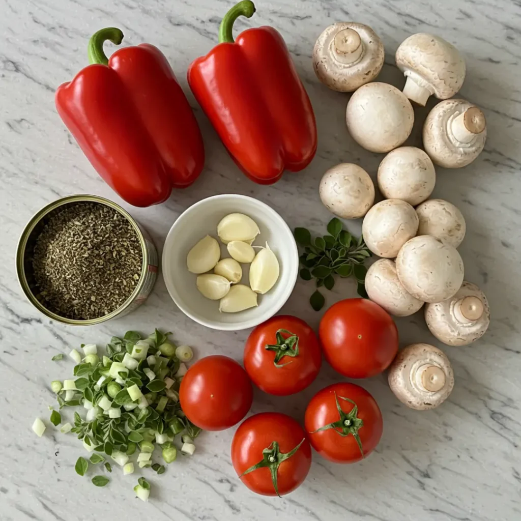 Steak pizzaiola ingredients on prep counter