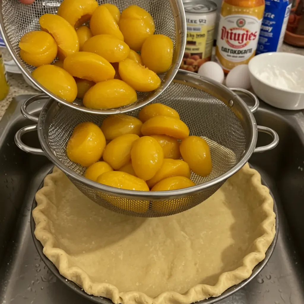 Preparing canned peaches for pie
