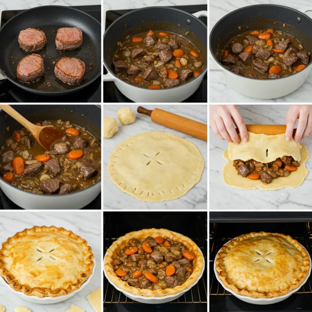 Step-by-step steak & ale pie preparation